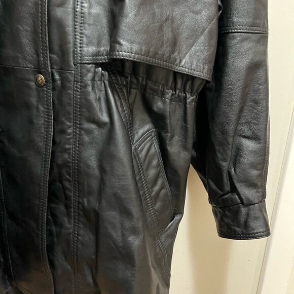 Vintage Gabriel Collection Heavyweight Black Leather Trench Coat Jacket Sz Large - Picture 4 of 9